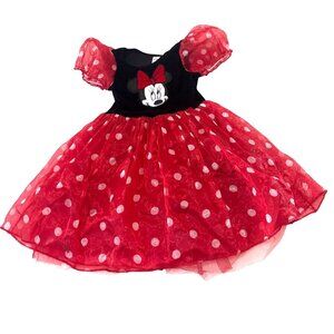 H&M Disney Minnie Mouse Girls Dress With Tulle Polka Dot Skirt & Puff Sleeves 6-